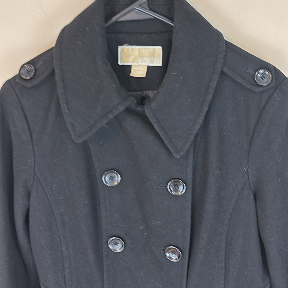 Michael Kors Black Wool Blend Double Breasted Peacoat Size Medium - Picture 2 of 16